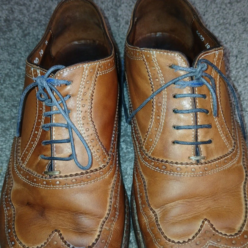 Cuoio Mens Tan Leather Wingtip Brogue Oxford Dress Shoes Made in Italy 6650 10M